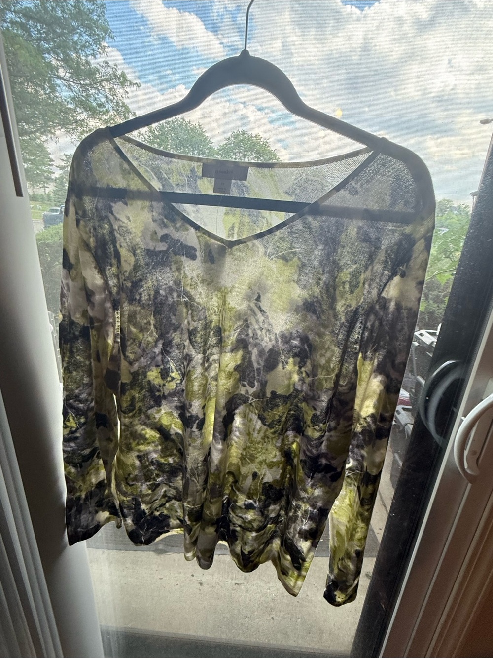 CJ Banks light green and Black print Long Sleeve lightweight V-Neck Top
